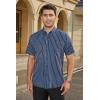 imageHISDERN Plaid Shirts for Men Short Sleeve Button Down Shirt Casual Formal Business Gingham Shirts with Pocket Regular FitNavy Blue  Striped