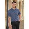 imageHISDERN Plaid Shirts for Men Short Sleeve Button Down Shirt Casual Formal Business Gingham Shirts with Pocket Regular FitNavy Blue  Striped