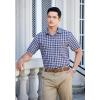 imageHISDERN Plaid Shirts for Men Short Sleeve Button Down Shirt Casual Formal Business Gingham Shirts with Pocket Regular FitNavy Blue  White