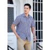 imageHISDERN Plaid Shirts for Men Short Sleeve Button Down Shirt Casual Formal Business Gingham Shirts with Pocket Regular FitNavy Blue  White
