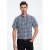imageHISDERN Plaid Shirts for Men Short Sleeve Button Down Shirt Casual Formal Business Gingham Shirts with Pocket Regular FitNavy Blue