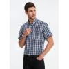 imageHISDERN Plaid Shirts for Men Short Sleeve Button Down Shirt Casual Formal Business Gingham Shirts with Pocket Regular FitNavy Blue