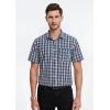 imageHISDERN Plaid Shirts for Men Short Sleeve Button Down Shirt Casual Formal Business Gingham Shirts with Pocket Regular FitNavy Blue