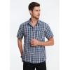 imageHISDERN Plaid Shirts for Men Short Sleeve Button Down Shirt Casual Formal Business Gingham Shirts with Pocket Regular FitNavy Blue