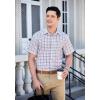 imageHISDERN Plaid Shirts for Men Short Sleeve Button Down Shirt Casual Formal Business Gingham Shirts with Pocket Regular FitWhite