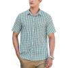 imageHISDERN Plaid Shirts for Men Short Sleeve Button Down Shirt Casual Formal Business Gingham Shirts with Pocket Regular FitGreen  White