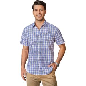 imageHISDERN Plaid Shirts for Men Short Sleeve Button Down Shirt Casual Formal Business Gingham Shirts with Pocket Regular FitBlue2