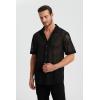 imageHISDERN Mens Summer Beach Shirts Casual See Through Sheer Lace Shirt Short Sleeve Button Down Mesh Shirt for Men1bblack