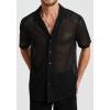imageHISDERN Mens Summer Beach Shirts Casual See Through Sheer Lace Shirt Short Sleeve Button Down Mesh Shirt for Men1bblack