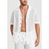 imageHISDERN Mens Summer Beach Shirts Casual See Through Sheer Lace Shirt Short Sleeve Button Down Mesh Shirt for Men2wwhite