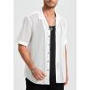 imageHISDERN Mens Summer Beach Shirts Casual See Through Sheer Lace Shirt Short Sleeve Button Down Mesh Shirt for Men2wwhite