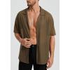 imageHISDERN Mens Summer Beach Shirts Casual See Through Sheer Lace Shirt Short Sleeve Button Down Mesh Shirt for MenBrown