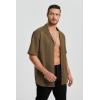 imageHISDERN Mens Summer Beach Shirts Casual See Through Sheer Lace Shirt Short Sleeve Button Down Mesh Shirt for MenBrown