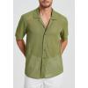 imageHISDERN Mens Summer Beach Shirts Casual See Through Sheer Lace Shirt Short Sleeve Button Down Mesh Shirt for MenGreen