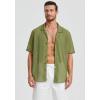 imageHISDERN Mens Summer Beach Shirts Casual See Through Sheer Lace Shirt Short Sleeve Button Down Mesh Shirt for MenGreen