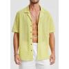 imageHISDERN Mens Summer Beach Shirts Casual See Through Sheer Lace Shirt Short Sleeve Button Down Mesh Shirt for MenYellow
