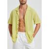 imageHISDERN Mens Summer Beach Shirts Casual See Through Sheer Lace Shirt Short Sleeve Button Down Mesh Shirt for MenYellow