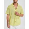 imageHISDERN Mens Summer Beach Shirts Casual See Through Sheer Lace Shirt Short Sleeve Button Down Mesh Shirt for MenYellow