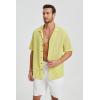 imageHISDERN Mens Summer Beach Shirts Casual See Through Sheer Lace Shirt Short Sleeve Button Down Mesh Shirt for MenYellow