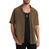 imageHISDERN Mens Summer Beach Shirts Casual See Through Sheer Lace Shirt Short Sleeve Button Down Mesh Shirt for MenBrown
