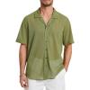 imageHISDERN Mens Summer Beach Shirts Casual See Through Sheer Lace Shirt Short Sleeve Button Down Mesh Shirt for MenGreen