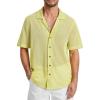 imageHISDERN Mens Summer Beach Shirts Casual See Through Sheer Lace Shirt Short Sleeve Button Down Mesh Shirt for MenYellow