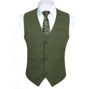imageHISDERN Mens Suit Vest Business Casual Dress Waistcoat Vest Solid Color Formal Wedding Vests for Suits or TuxedoA1army Green