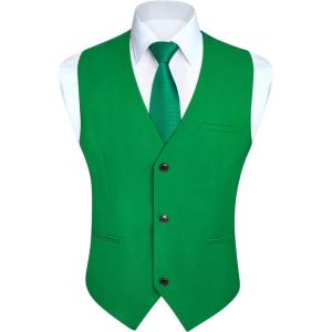 imageHISDERN Mens Suit Vest Business Casual Dress Waistcoat Vest Solid Color Formal Wedding Vests for Suits or TuxedoA1bright Green