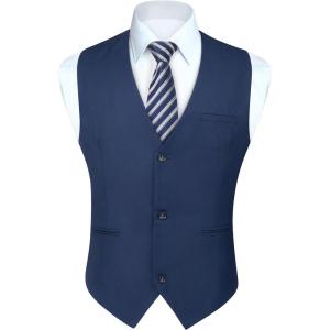 imageHISDERN Mens Suit Vest Business Casual Dress Waistcoat Vest Solid Color Formal Wedding Vests for Suits or TuxedoC2navy Blue