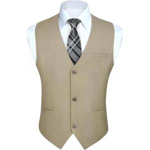 imageHISDERN Mens Suit Vest Business Casual Dress Waistcoat Vest Solid Color Formal Wedding Vests for Suits or TuxedoD2light Brown