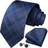 imageHISDERN Mens Tie Set Stripe Plaid Ties with Pocket Square Cufflinks Formal Business Silk Necktie Handkerchief for MenBlue 1