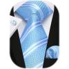 imageHISDERN Mens Tie Set Stripe Plaid Ties with Pocket Square Cufflinks Formal Business Silk Necktie Handkerchief for MenBlue 3