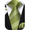 imageHISDERN Mens Tie Set Stripe Plaid Ties with Pocket Square Cufflinks Formal Business Silk Necktie Handkerchief for MenGreen 1