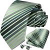 imageHISDERN Mens Tie Set Stripe Plaid Ties with Pocket Square Cufflinks Formal Business Silk Necktie Handkerchief for MenGreen