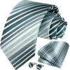 imageHISDERN Mens Tie Set Stripe Plaid Ties with Pocket Square Cufflinks Formal Business Silk Necktie Handkerchief for MenGrey