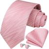 imageHISDERN Mens Tie Set Stripe Plaid Ties with Pocket Square Cufflinks Formal Business Silk Necktie Handkerchief for MenPink
