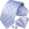 imageHISDERN Mens Tie Set Stripe Plaid Ties with Pocket Square Cufflinks Formal Business Silk Necktie Handkerchief for MenPurple 1