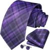 imageHISDERN Mens Tie Set Stripe Plaid Ties with Pocket Square Cufflinks Formal Business Silk Necktie Handkerchief for MenPurple 3