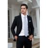 imageHISDERN Mens Tie Set Stripe Plaid Ties with Pocket Square Cufflinks Formal Business Silk Necktie Handkerchief for MenWhite Blue