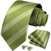 imageHISDERN Mens Tie Set Stripe Plaid Ties with Pocket Square Cufflinks Formal Business Silk Necktie Handkerchief for MenGreen 1