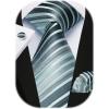 imageHISDERN Mens Tie Set Stripe Plaid Ties with Pocket Square Cufflinks Formal Business Silk Necktie Handkerchief for MenGrey