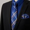 imageHISDERN Mens Dress Shirt and Tie Handkerchief Set Classic Long Sleeve Shirts Matching Ties Formal Button Down ShirtsBlue2Plaid