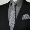 imageHISDERN Mens Dress Shirt and Tie Handkerchief Set Classic Long Sleeve Shirts Matching Ties Formal Button Down ShirtsGreyPattern