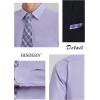 imageHISDERN Mens Dress Shirt and Tie Handkerchief Set Classic Long Sleeve Shirts Matching Ties Formal Button Down ShirtsPurple2Plaid