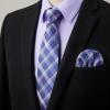 imageHISDERN Mens Dress Shirt and Tie Handkerchief Set Classic Long Sleeve Shirts Matching Ties Formal Button Down ShirtsPurple2Plaid