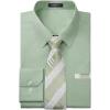 imageHISDERN Mens Dress Shirt and Tie Handkerchief Set Classic Long Sleeve Shirts Matching Ties Formal Button Down ShirtsGreen4Plaid