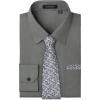 imageHISDERN Mens Dress Shirt and Tie Handkerchief Set Classic Long Sleeve Shirts Matching Ties Formal Button Down ShirtsGreyPattern