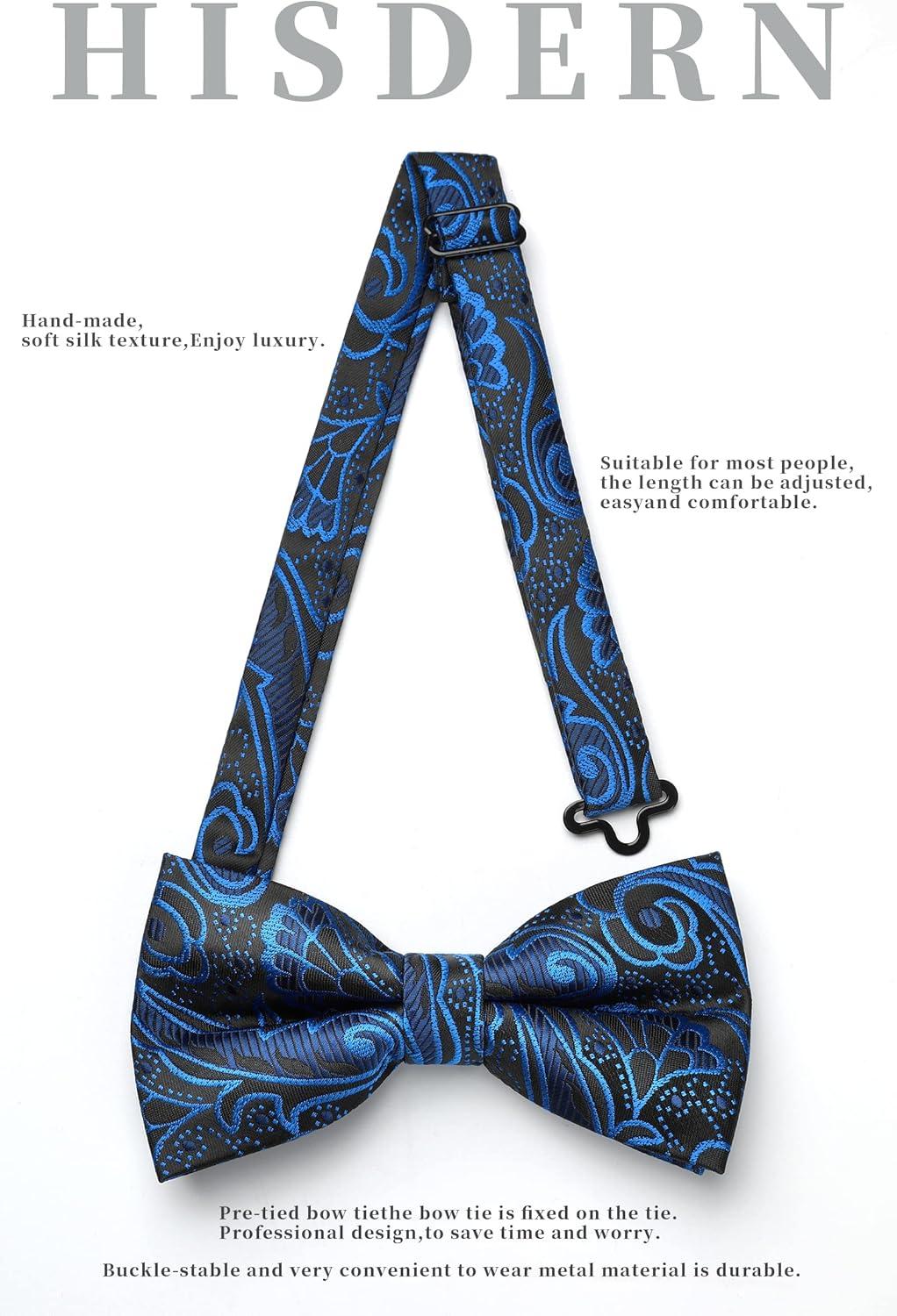 imageHISDERN Bow Ties for Men Paisley Floral Pretied Bowtie Pocket Square Set Mens Formal Bow Ties Wedding PartyAblue 1