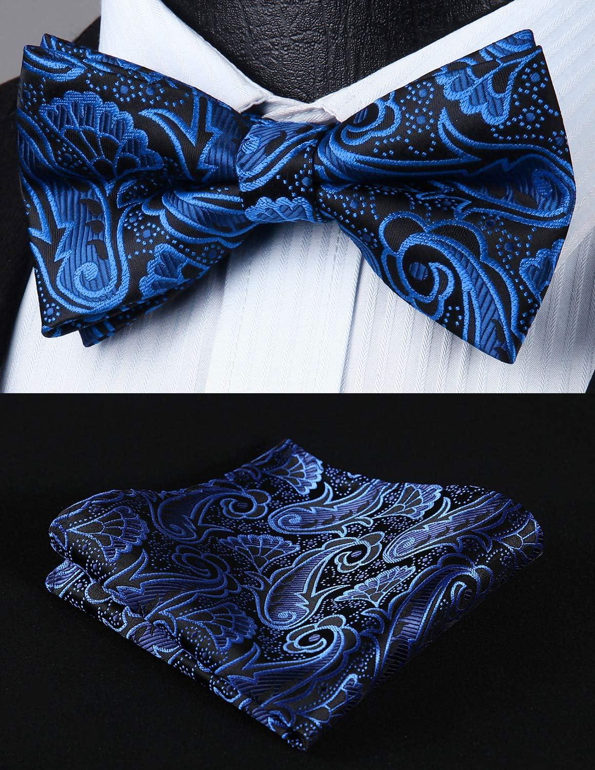 imageHISDERN Bow Ties for Men Paisley Floral Pretied Bowtie Pocket Square Set Mens Formal Bow Ties Wedding PartyAblue 1