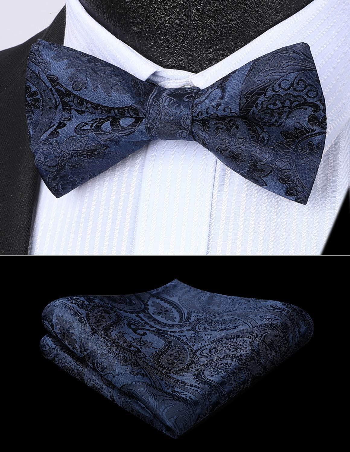 imageHISDERN Bow Ties for Men Paisley Floral Pretied Bowtie Pocket Square Set Mens Formal Bow Ties Wedding PartyAblue 5